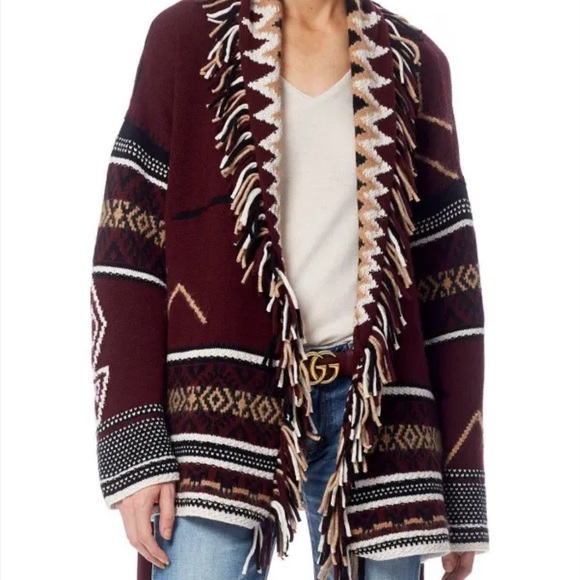 360 Cashmere Sweaters - 360 Cashmere Burgundy and Black Fringe Cardigan